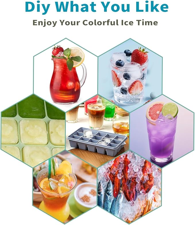 Silicone Ice Cube Tray with No-Spill Lid for Freezer with Bin, Easy Release Silicone Ice Trays with Ice Storage Container Compact for Kitchen, RV Freezer, Nice Ice for Coffee,Cocktail, Whiskey.