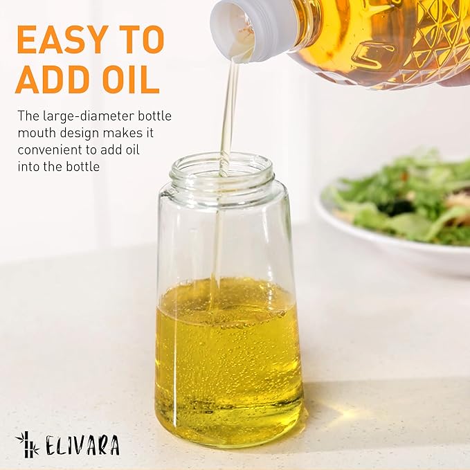 2-in-1 Oil Sprayer and Dispenser, 16oz / 470mL Glass Olive Oil Bottle for Cooking, Grilling, and Salad Dressing – BPA-Free, Easy-Pour, Anti-Clog Nozzle, Dishwasher Safe (Black)