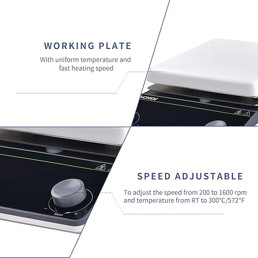 Magnetic Stirrer Hot Plate Stirrer 300℃ Max.5L 5.9inch Magnetic Stir Plate 1600RPM Magnetic Mixer Magnetic Hotplate Stirrer with Stir Bar&Temp Probe Sensor,(No Screen)