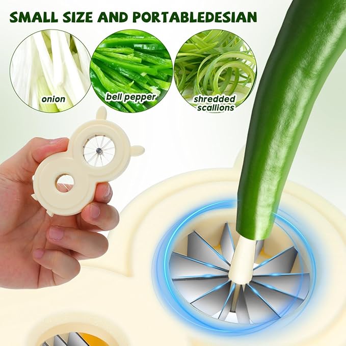 PRETYZOOM Green Onion Shredder 12 Blades Design for Uniform Precise Strips Equipped with 3 Blades Design Slicer for Other Vegetables Dishwasher Safe and Easy to Clean