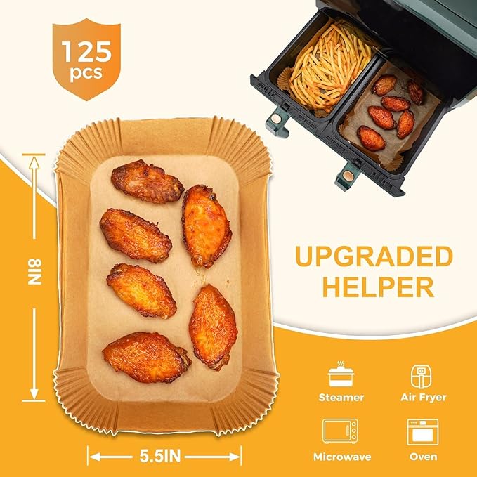 1000 PCS Air Fryer Liners Disposable for Dual Basket, 8.6" * 5.5" Rectangle Parchment Paper Liner for Ninja DZ201 DZ401, Chefman/COSORI 2-Basket Air Fryer