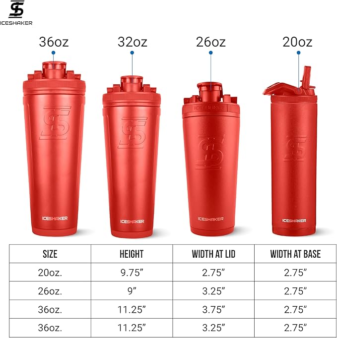 Ice Shaker Insulated Stainless Steel Shaker Bottle | 26oz, Red Color Rush | Cold for 30+ Hours | Insulated Cup with Twist-on Agitator | Odor-Free Bottle for Protein Shakes, Water, Smoothies, Cocktails