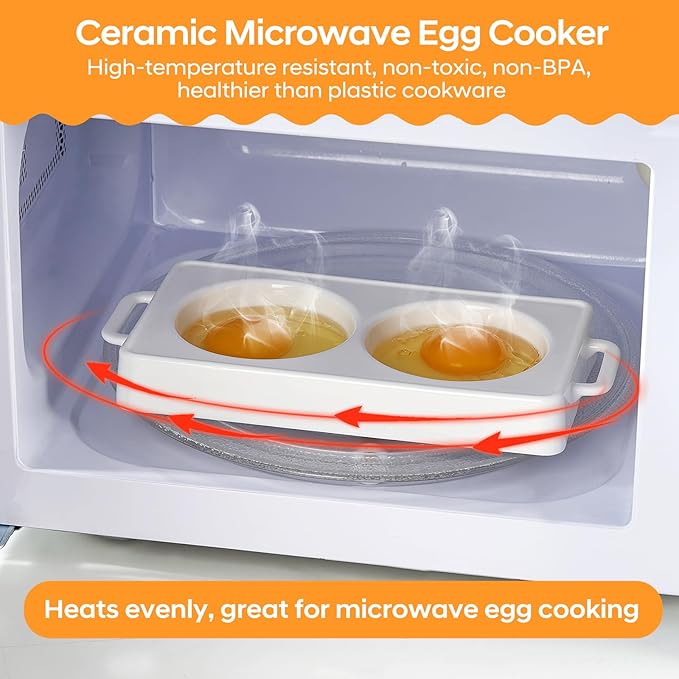 EliteVibe Ceramic Microwave Egg Cooker, BPA-Free Non-Stick Non-Toxic & Heat-Resistant Quick Cooking Egg Maker, Dishwasher Safe