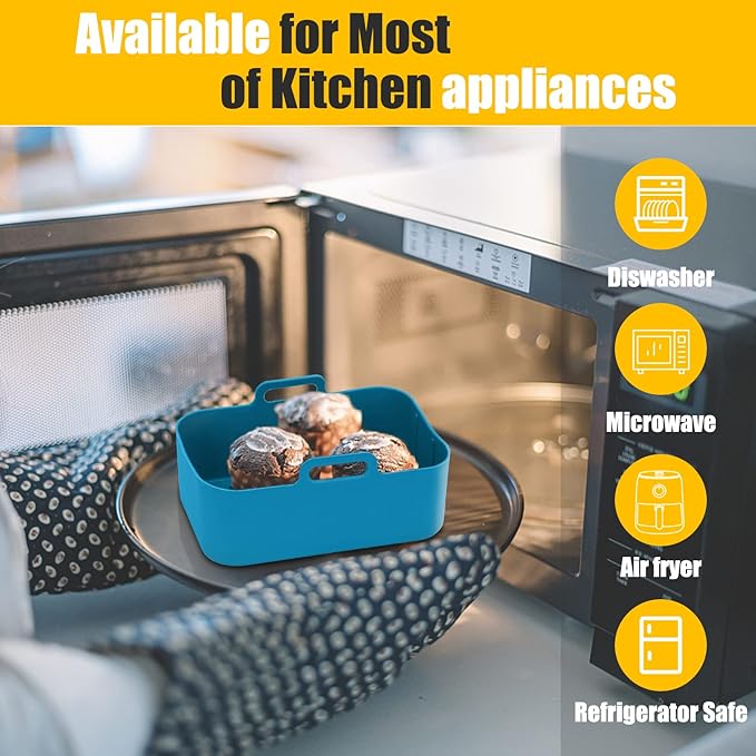 Air Fryer Liners Silicone for Ninja Foodi Dual DZ201/DoubleStack SL201 8QT, 2Pcs Reusable Airfryer Dual Basket for Chefman 6QT/Instant Vortex Plus XL 8QT | Non-stick | Easy Cleaning | Food Safe | Blue