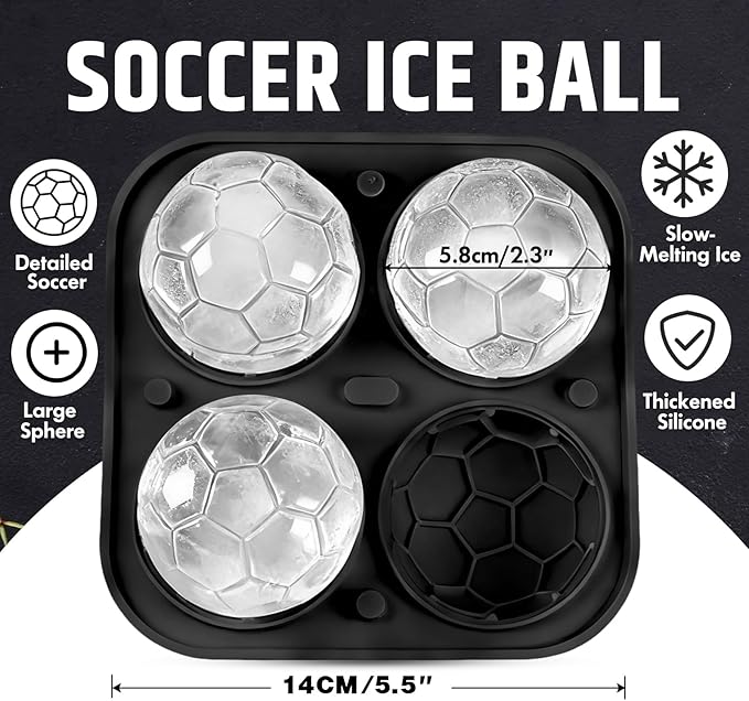 2 Pack Soccer Ice Cube Molds - Large 2.3" Silicone Soccer Ball Ice Mold for Game Day Parties (Black/Gray)