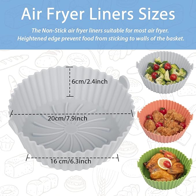 Silicone Liners - Reusable Non-stick Pot Liner Compatible with COSORI Air Fryer Basket Accessories (Large - 6.3 Inch, Fit 3 to 4.5 Qt, Gray)