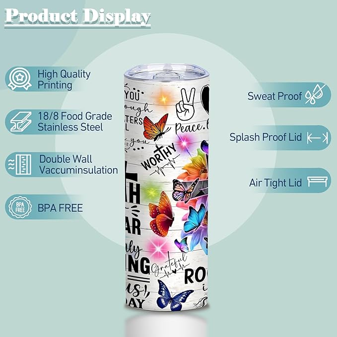 Christian Tumblers Bible Verse Faith Affirmations,Inspirational Christian Tumbler for Women,20 Oz Insulated Stainless Steel Skinny Iced Coffee Tumblers with Lid,Gifts for Friend,Women,Girls,Mom,1 Pcs