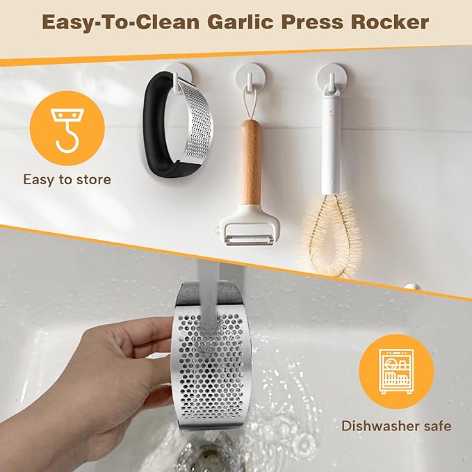 Cook Guy 304 Stainless Steel Garlic Press Rocker - Premium Stainless Steel Garlic Press Rocker –Garlic Mincer with a Comfortable Grip Garlic Grinder