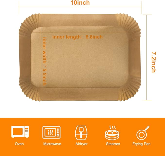 Air Fryer Disposable Liners, Air Fryer Liners Rectangle 8.6x 5.5'', Air fryer Parchment Paper Liners, Accessories Baking Paper (100pcs)