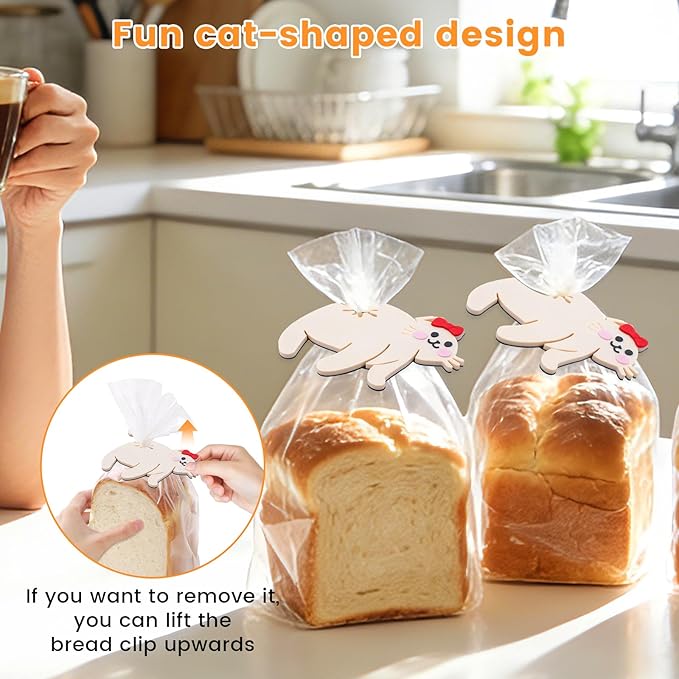 2 PCS Cat Bread Clip, Funny 3D Printed Bag Holder, Novelty Kitchen Gadget for Cat Lovers, Cat Shaped Bread Bag Clip, 4.7 * 5.4in Cat Bag Clips for Cat Lovers