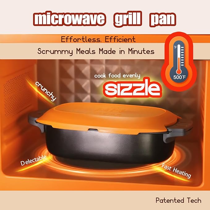 MKYSAIL Quick-Heat Microwave Grill Pan & Bacon Cooker | The Perfect Kitchen Addition for Single Servings & Fast Family Sides.Compact Multi-Use Microwave Cookware with Lid for Chicken, Veggies,Pancakes | Dishwasher Safe,Portable for Kitchen, RV, Dorm, O...