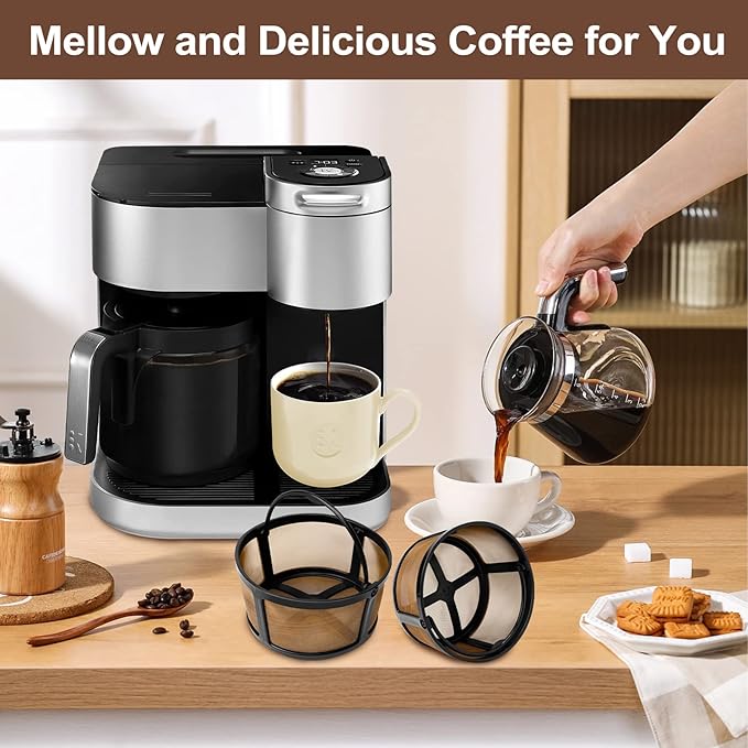 KEEPOW Reusable Coffee Filter Compatible with Keurig K-Duo Essentials and K-Duo Brewers Machine, Gold Tole Mesh Coffee Filter, 8-12 Cup Carafe Basket Coffee Makers Accessories