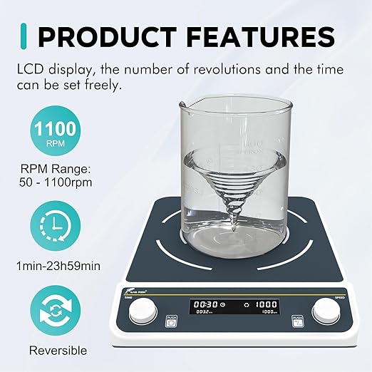 LAB FISH Digital 50L Magnetic Stirrer (50000ML) Large Capacity 1100PRM Magnetic Mixer 13"X13" Stir Plate W/Timer for Lab