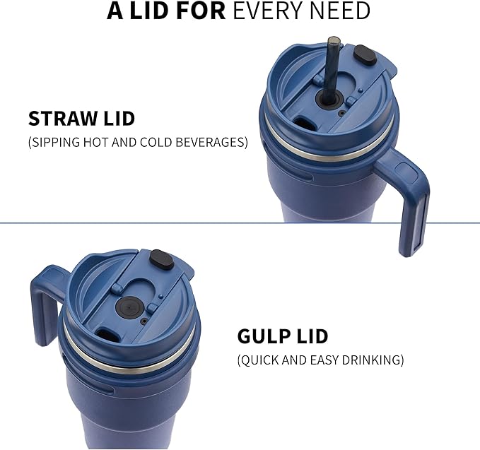 ALOUFEA 20 oz Insulated Coffee Mug Tumbler with Handle, Stainless Steel Travel Mug Tumbler with Lid and Straw,Double Wall Vacuum Leak Proof Ice Coffee Thermal Cup, Navy and Army Green