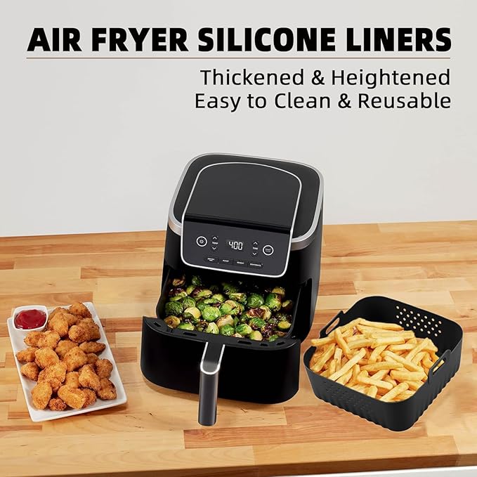 LYHOLKEER Silicone Air Fryer Basket Liners, 1 PCS Square, Reusable for Ninja 5 QT, 5 QT MAX, 6.5 QT XL, 6.5 QT MAX, COSORI 6-Qt, Chefman - 6 QT, Sweetcrispy 6QT, Gourmia 6Qt, OLIXIS 6 Quart Air Fryers