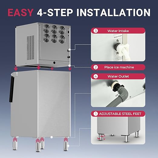 ICYGLEE Commercial Ice Maker Machine 400LBs/Day with 220LBs Storage Bin, ETL Approval Industrial Ice Machine, Auto-Cleaning Stainless Ice Maker, Ice Ready in 8-20mins, Cafe/Bar/Business/RST.