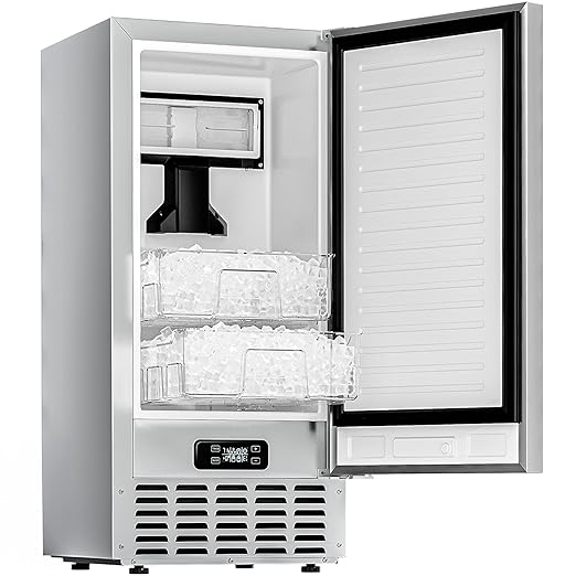 EUHOMY Under Counter Nugget Ice Maker, 49 lbs/Day Built-in or Freestanding Ice Machine with Double Ice Baskets, Self-Cleaning & 24H Timer, Home Use, Silver