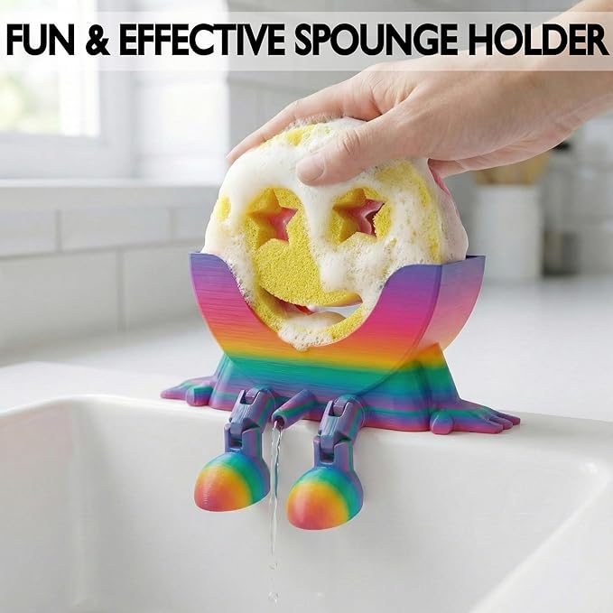 Cute Hanging Sponge Holder with Drainage & Legs, 3D Printed Funny Sink Stand for Round Sponges, Aesthetic Kitchen Sink Edge Organizer, Countertop Decor, Quick-Drying Storage Cleaning Gadget