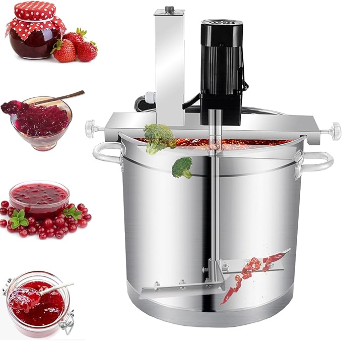 Commercial Automatic Food Mixer Pot with 4 Blade Stirring Scraper Blender, 200W Electric Stainless Steel Sauce Stirrer Frying Machine for Jam Sauce Food Blender Making Filling(25L)