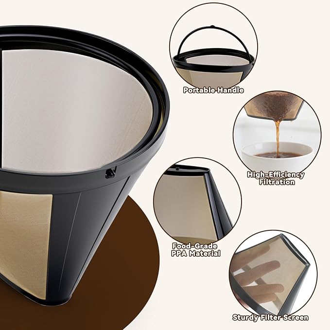 Coffee Filters #4 for Braun Coffee Maker, 2 Pack Reusable Cone Coffee Filters for Braun drip coffee maker 12 cup