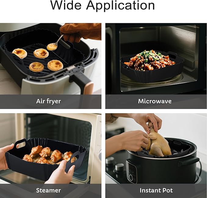 Air Fryer Silicone Liners 2 Pack, Reusable Square Air fryer Basket Liners, 4-6Qt Silicone Baking Tray for Instant Air fryer, Oven Microwave Pot Accessories, Food Grade Kitchen Gadgets