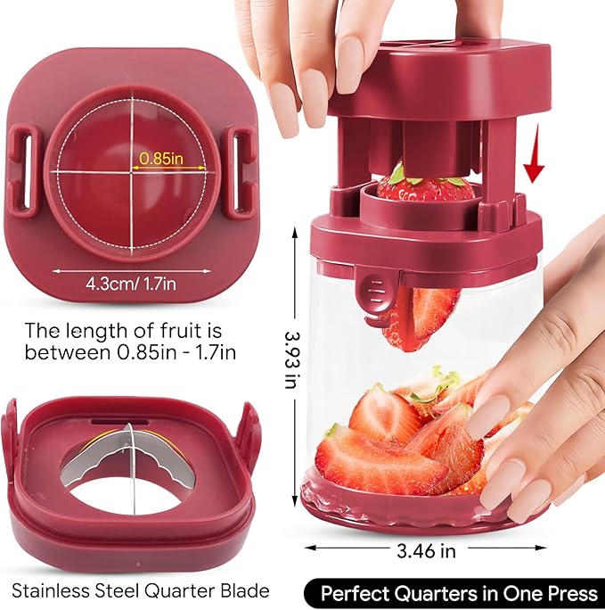 Small Fruit Cutter, Creative Strawberry & Grape Slicer, Quickly Making Fruit Vegetable Salad (Red)