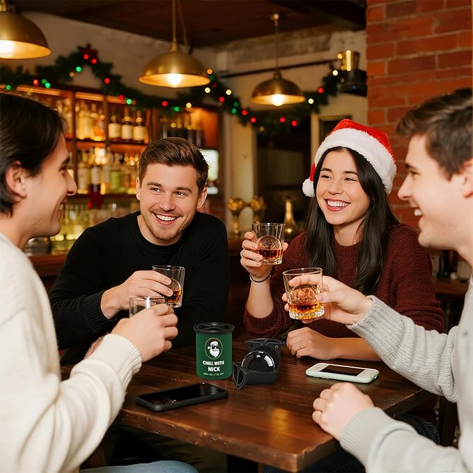 Christmas Clear Ice Cube Maker, 2.5" Stainless Steel Crystal Clear Ice Ball Maker, Ice Molds for Whiskey/Old Fashioned Cocktail/Bourbon, Whiskey Bourbon Gifts for Men, Dad, Husband (Chill Santa)