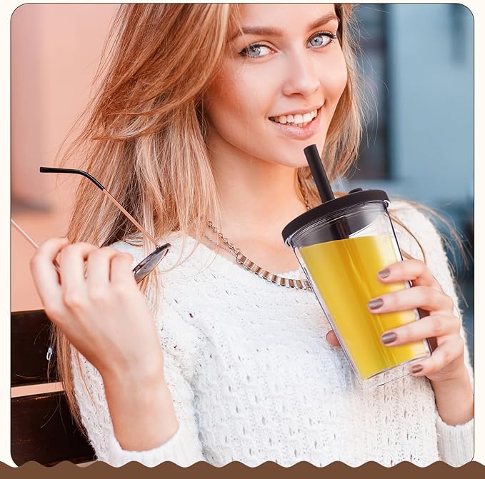 Honeydak 2 Pack 16 oz Reusable Iced Coffee Cups with Lids and Straws Leakproof Double Wall Insulated Clear Plastic Iced Coffee Tumblers with Straw Brushes
