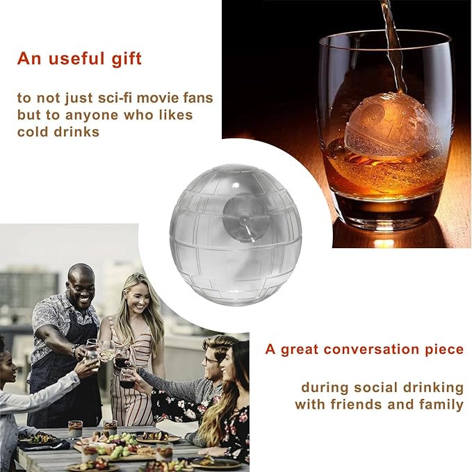 Ice Cube Mold 2 Pack Silicone 3D Space Station Ice Molds Sphere Big Ice Ball Maker for Whiskey, Bourbon and Cola (2)