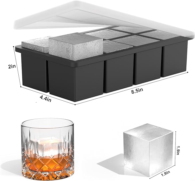 Bangp Silicone Ice Cube Trays with Metal Reinforced Frame(3 Pack),Large Ice Cube Tray with Lid,Easy Release Whiskey Ice Cubes Mold,Ice Trays for Freezer,Stackable Ice Cube Tray(Black)