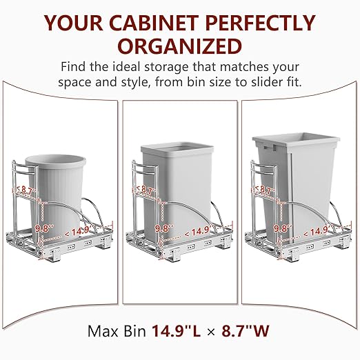 ANASTA Under Sink Trash Can Pull Out Trash Hidden for 30-50 Qt 7-13 Gallon Garbage Can Under 13" Wx19 Dx17 H Cabinet, Silver Pull Out Kit with Full Extension Slide for Kitchen and Bathroom, Not Bin