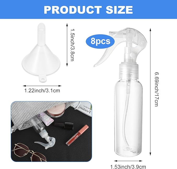 Molain 8Pcs Small Spray Bottles, No Leak And Clog Mister Spray Bottle, 3.5oz/100ml Empty Refillable Containers Reusable Liquid Container for Essential Oils Water Squirt