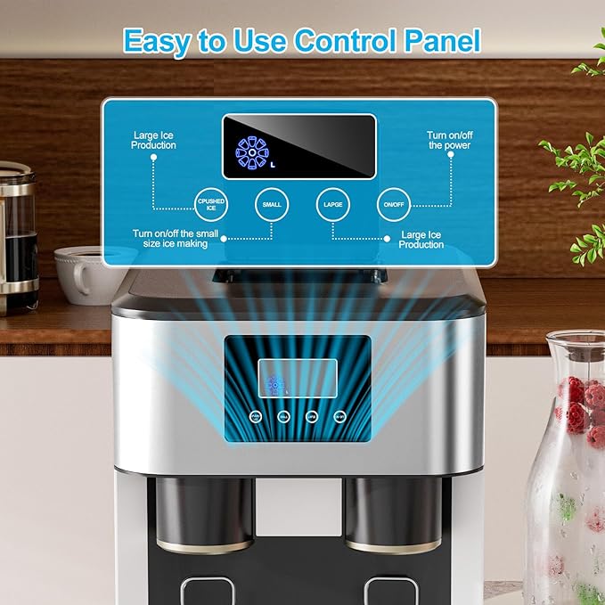 3-in-1 Bottleless Water Cooler Dispenser with Ice Maker & Ice Crusher, 40lbs/24H Ice Output, 1.8L Water Tank, 3 Size Bullet Ice Cubes for Home Office RV Party