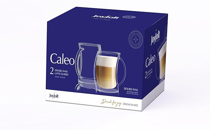 JoyJolt Caleo Collection Double Wall Insulated Glass Coffee Cups (Set Of 2) -13-Ounces