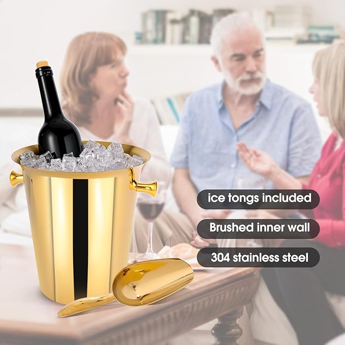 5 Liter Outdoor Gold Ice Bucket with Scoop, Stainless Steel Ice Bucket, Cocktail Bar Wine Party Beverage Cooler, Champagne Bucket，Home Bar Accessory - (Gold)