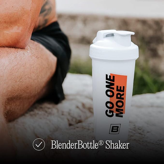 BARE PERFORMANCE NUTRITION Go One More BlenderBottle Shaker Bottle, 28 oz Shaker Bottle with Wire Whisk, White