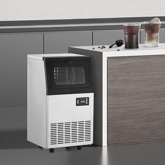 Commercial Ice Maker Machine, 110 LBS/24H with 18 LBS Bin Stainless Steel Automatic Operation Commercial Ice Machine for Home Bar, Include Water Filter, Scoop, Connection Hose
