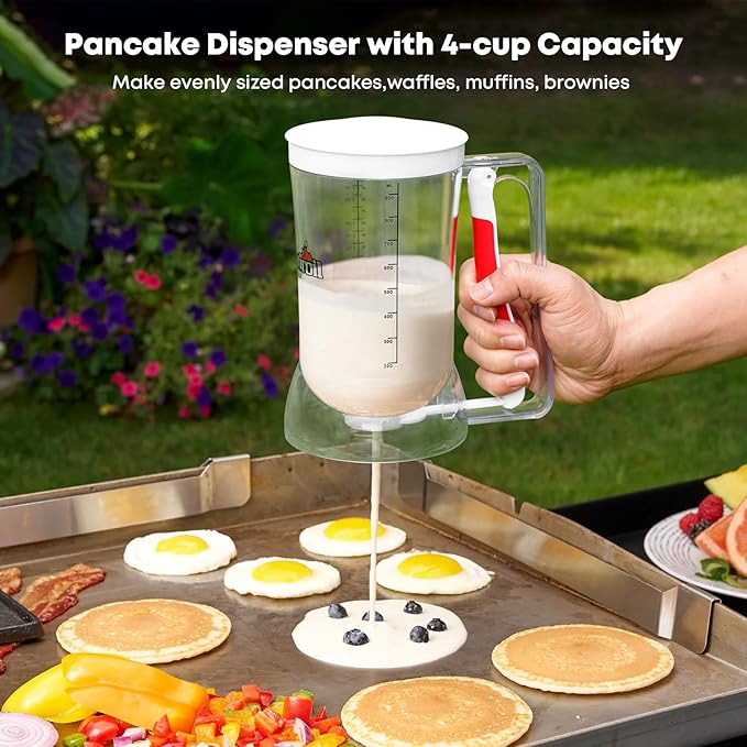 Stanbroil Griddle Accessories with Smashed Burger Press, 10PCS Griddle Kit Set, Pancake Batter Dispenser, Stainless Steel Bacon Press & Scraper, Basting Brush, 4 Egg Rings & 2 Oil Bottle