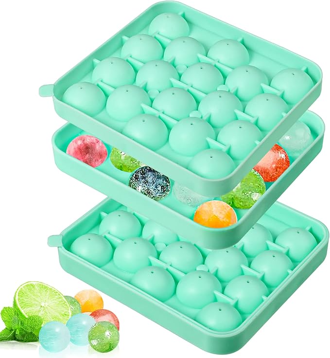 Webake 2 Pack Sphere Ice Cube Trays - 1.1" Small Round 36pcs Ice Ball Maker, Flexible Silicone Molds for Cocktails, Whiskey, Tea & Coffee - Easy Release & BPA Free (Green)