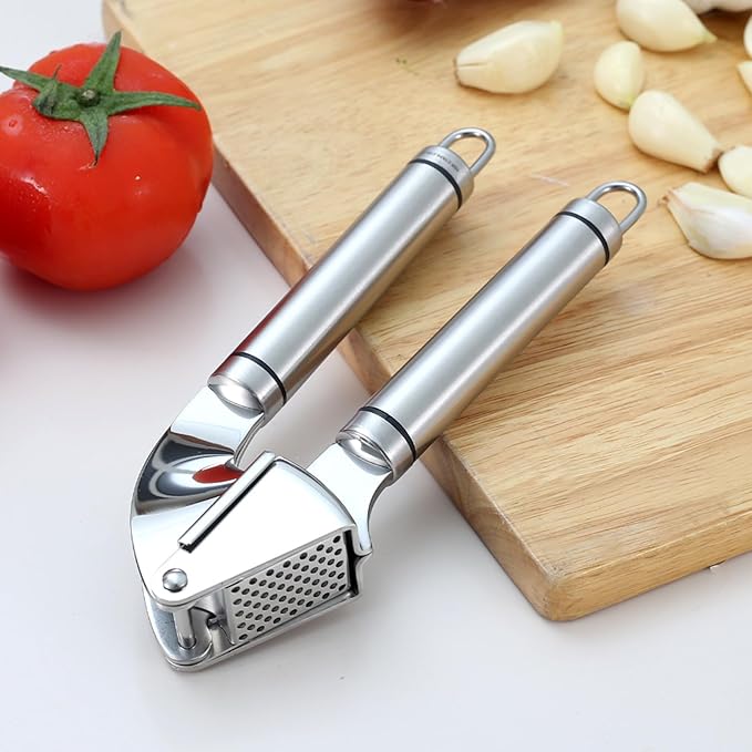 Garlic Press Stainless Steel - Premium Professional Grade Garlic Mincer, Crusher & Peeler Set - Easy Clean, Dishwasher Safe & Rust-proof(A)