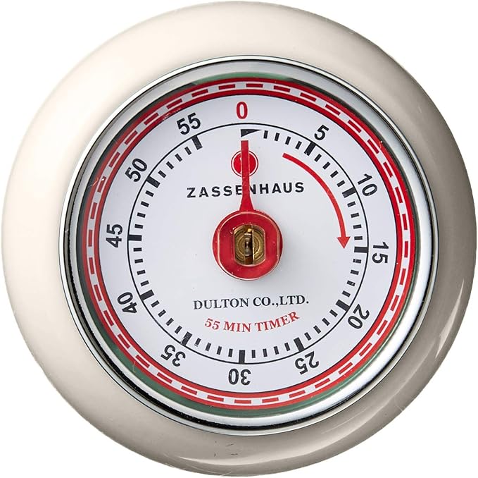 Zassenhaus Magnetic Retro Kitchen Timer, Classic Mechanical Cooking Timer (Cream)