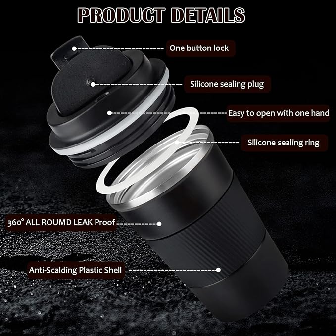 CS COSDDI 12 oz Stainless Steel Vacuum Insulated Tumbler - Coffee Travel Mug Spill Proof with Lid - Coffee Cups for Keep Hot/Ice Coffee,Tea and Beer