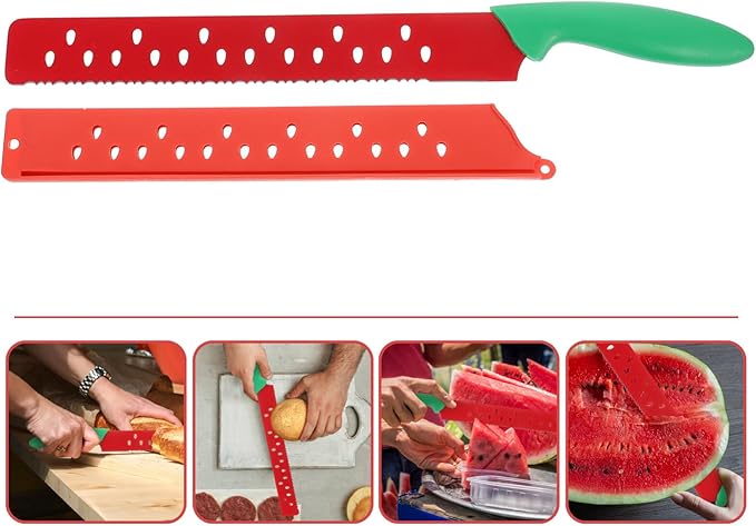 Garneck Multifunctional Watermelon Knife with Sleeve: 16.5 Inch Serrated Watermelon Cutter Slicer Tool for Melon Fruit Bread Cake and Vegetables - Long Cutting Knife for Home Kitchen Restaurant
