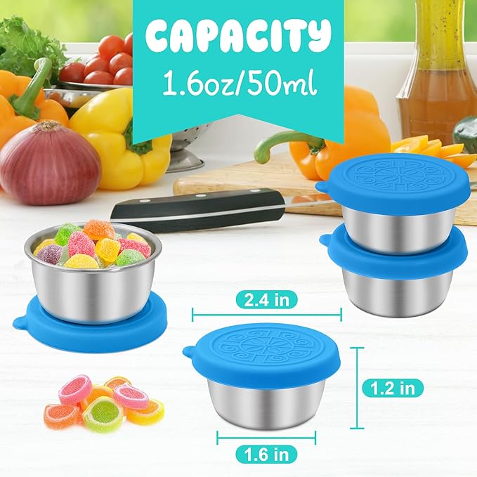 LIEMAND 6x1.6 oz Salad Dressing Container to Go, Leakproof Reusable Stainless Steel Small Container with Lid,Sauce Containers for Lunch box,Picnics,Travel,Office and Meal Prep
