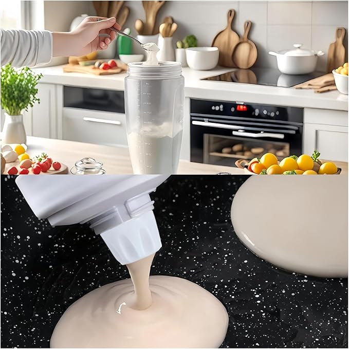Pancake Batter Dispenser, Pancake Mix Dispenser with Whisk Ball and Stand Base, Pancake Batter Mixer for Pancakes, Crepes, Waffle, Muffins, Qatayef, Cupcakes, and more (2pcs)