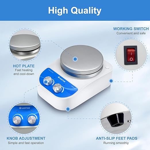 Magnetic Stirrer Hot Plate Max 716℉/380℃, Magnetic Stirrer with 5.5 Inch Magnetic Stir Plate & 1500 RPM Magnetic Stirrer Hot Plate Mixer, 3000mL Stirring Capacity Magnetic Stirrer with Heat