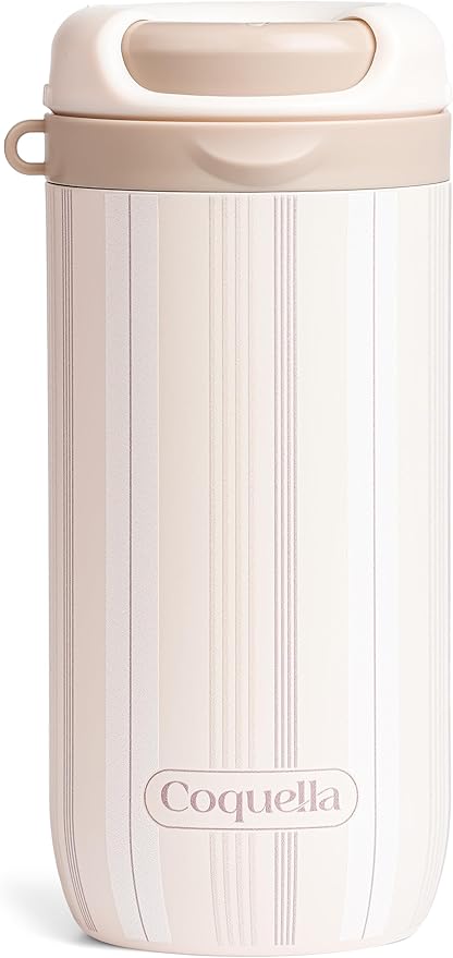 15 oz Stainless Steel Coffee Tumbler with Twist-Open Lid, Insulated Travel Mug for Iced Coffee Cold Brew and Warm Beverages, Leakproof, BPA-Free, Cup Holder Friendly, Stripe Cream