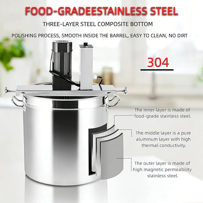 Commercial Automatic Food Mixer 40l - Stainless Steel Pot Stirrer with Adjustable Speed Control for Jam, Sauce & More - Efficient Kitchen Mixer for Restaurants One Color 25L