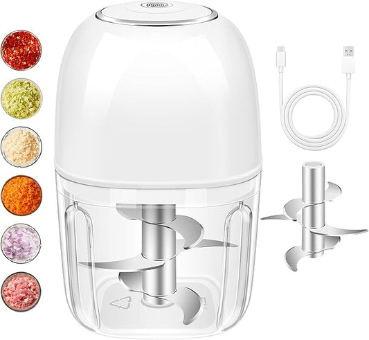 350ML (1.4 Cup) Electric Garlic Chopper, Portable Mini Food Processor, USB Garlic Mincer Masher with 6 Stainless Steel Blade, Rechargeable Vegetable Chopper for Ginger, Chili, Meat, Spices