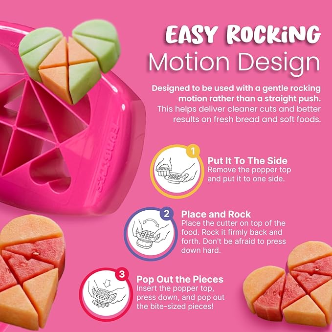 FUNBITES Crustless Sandwich Cutter for Kids Lunch (2-piece set), Uncrustable Sandwich Cutter, Bite-Size Food Cutter for Toddlers, Bento Box Accessories, BPA-FREE Dishwasher Safe, Pink Hearts 1pk